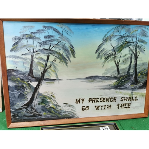 331 - Framed oil painting  painted over 50 years ago for a student by Don Evans along with a framed and gl... 