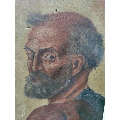 333 - Well done antique oil painting of a portrait of St Peter, unsigned, two small holes to the top other... 