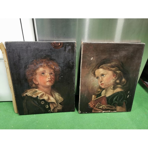 334 - Two antique oil paintings of the pears children including Bubbles and  a blond girl after Sir John E... 