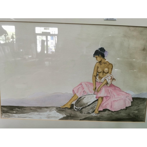 337 - Well done framed and glazed watercolour of a portrait of a nude woman signed J. Walker after Sir Wil... 