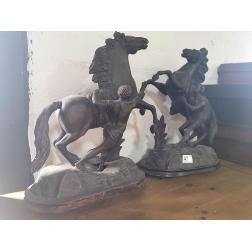 412 - Pair of of marley spleter horse figurines A/F