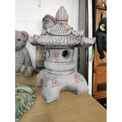 434 - Well cast stoneware pagoda height of 49cm diameter of 34cm