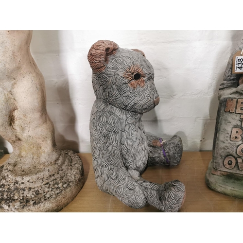 439 - Very well cast stone ware teddy bear figure for the garden height of 41cm by 29cm