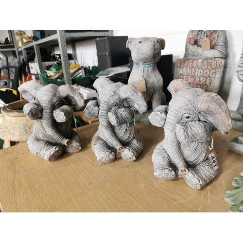 441 - Quantity of three stoneware elephant figures for the garden well cast 25cm high 16cm wide