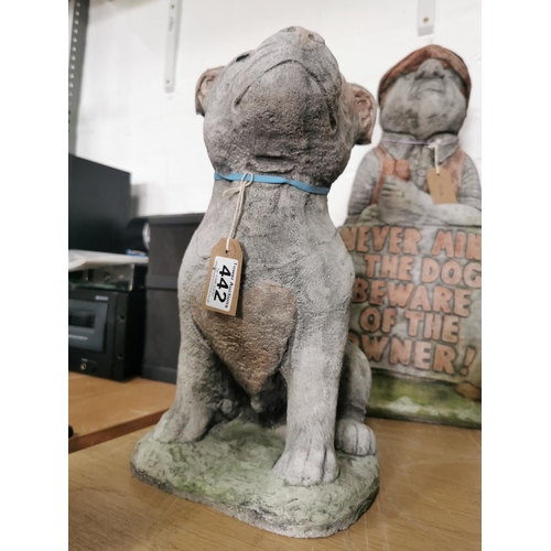 442 - Well cast stoneware Staffordshire bull terrier garden ornament well cast height of 36cm width 20cm