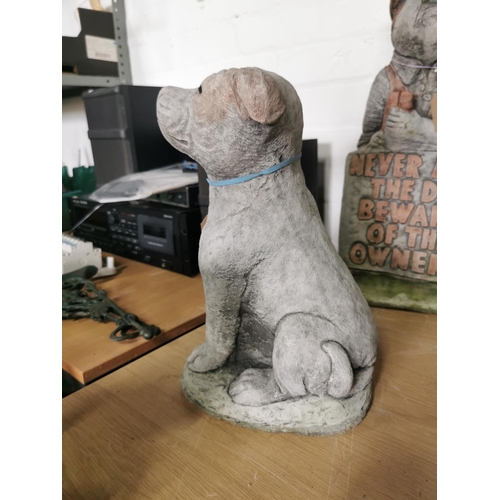 442 - Well cast stoneware Staffordshire bull terrier garden ornament well cast height of 36cm width 20cm