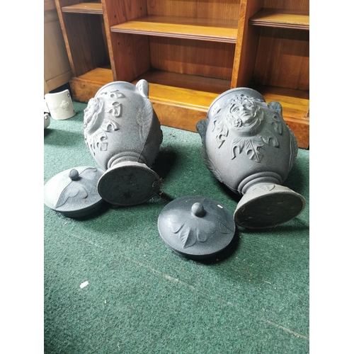 446 - Pair of plastic urn shaped planters with lids height of 51cm width of 26cm