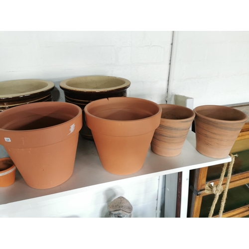 455 - Job lot of glazed and terracotta planters inc four good quality glazed planters 21cm by 26cm a large... 