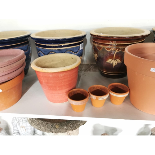 455 - Job lot of glazed and terracotta planters inc four good quality glazed planters 21cm by 26cm a large... 