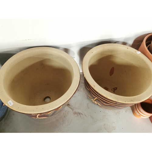 455 - Job lot of glazed and terracotta planters inc four good quality glazed planters 21cm by 26cm a large... 