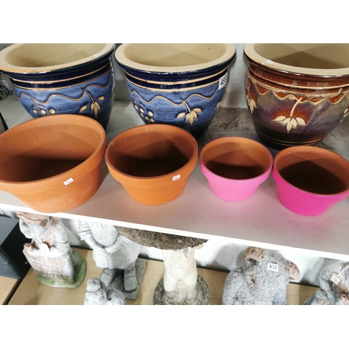 455 - Job lot of glazed and terracotta planters inc four good quality glazed planters 21cm by 26cm a large... 