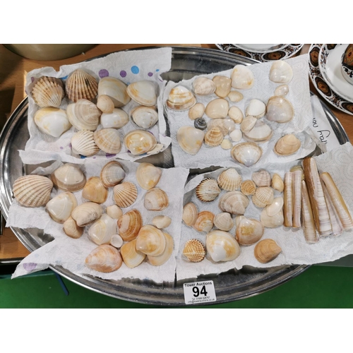 94 - Two trays of 160 plus vintage sea shells collected during holidays in the 1950's and 1960's, (trays ... 