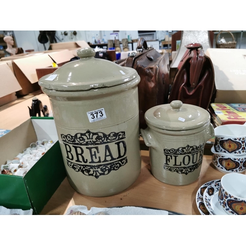 95 - Stone ware lidded flour & bread pots by Moria