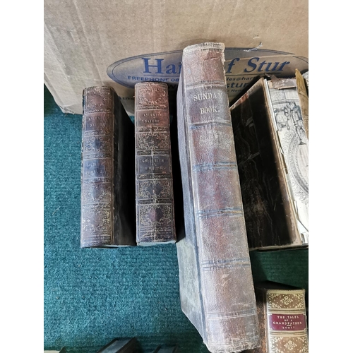 150l - Large box full of antique books inc some good interesting ones inc Dickens books, Cassells natural h... 