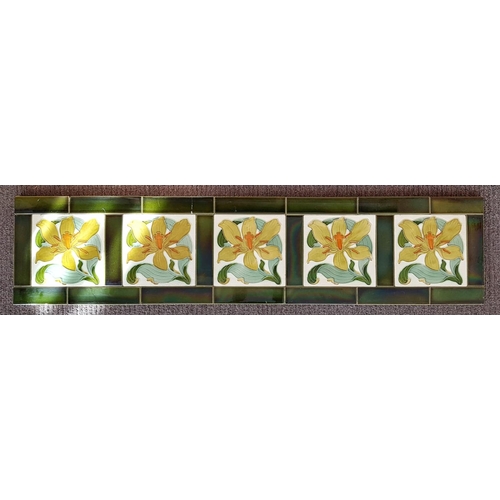 200a - Rare 1895 Lewis Foreman Day Arts & Crafts Tiles Set of 5 and surrounding slim line tiles. Made by Pi... 