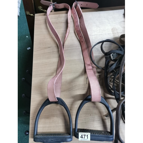 471 - Quantity of horse tack inc pink strap stirrups