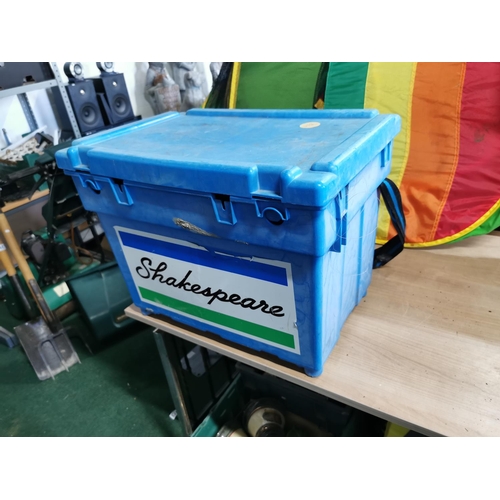 488 - Shakespeare fishing tackle box full of various fishing items tackle reels hooks etc along with  fish... 