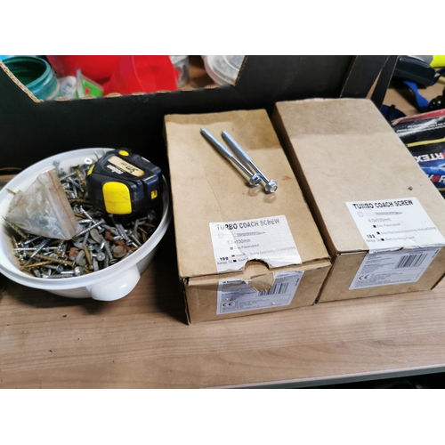 532 - Box full of hardware shed odds and tools inc full boxes of screws and bolts socket sets Alun keys br... 