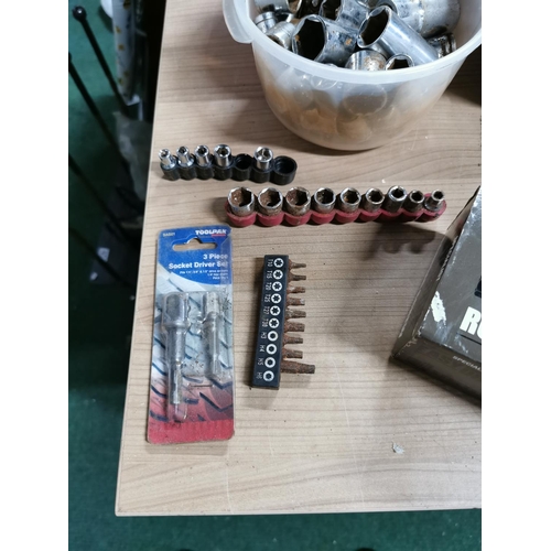 532 - Box full of hardware shed odds and tools inc full boxes of screws and bolts socket sets Alun keys br... 