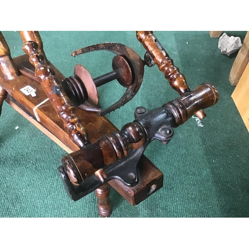 343 - Rare antique double channel spinning wheel complete in working order
stands 102 cm tall with a wheel... 