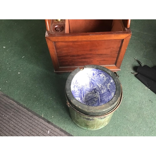 346 - Campaign commode rare with flushing mechanism and paper compartment Ornate Blue & White bowl 
Metamo... 