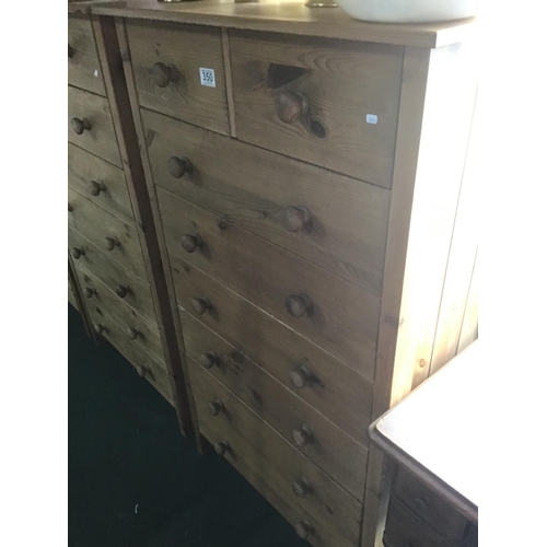 350 - 2 over 6 solid pine chest of drawers with bun knobs standing 126cm tall 73cm wide