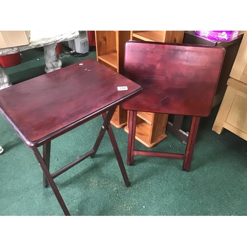 358 - 2 small folding tables mahogany finish on pine