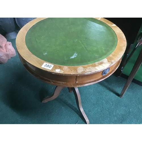 390 - Leather topped drum side table stands 61cm high