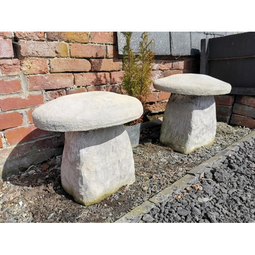 429 - Pair of stoneware saddle stones  along with a conifer tree in a galvanised planter, height of stones... 