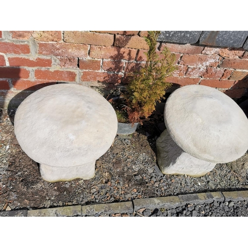 429 - Pair of stoneware saddle stones  along with a conifer tree in a galvanised planter, height of stones... 