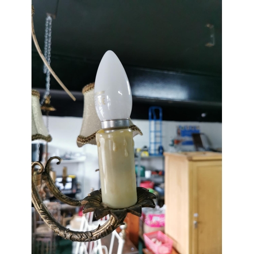 250e - Ornate gilt cherub 5 arm light electric light fitting, with 5 matching shades and one spare new and ... 