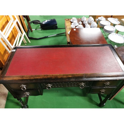 391 - Vintage priory solid oak leather topped small desk 
107cm wide 47cm deep