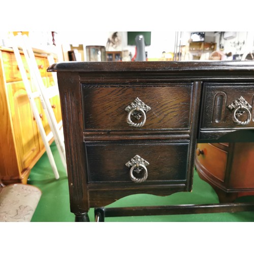 391 - Vintage priory solid oak leather topped small desk 
107cm wide 47cm deep