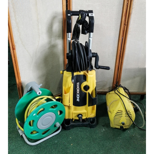 26 - Pressure washer, hose reel and one other
