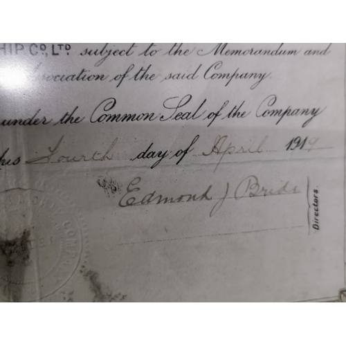 149 - Framed and glazed bride steam ship company share certificate