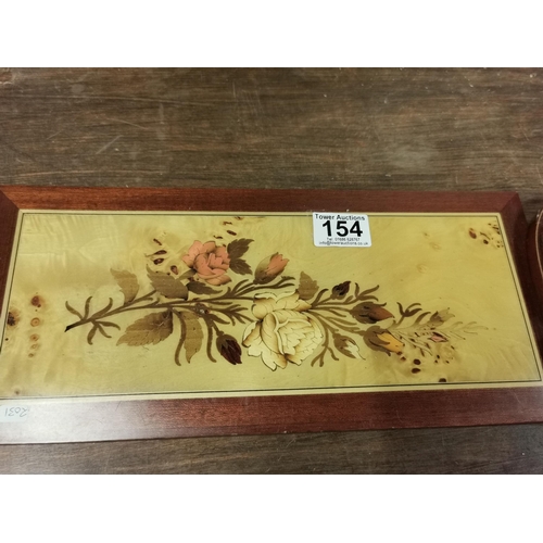 154 - 3x Italian Sorento inlaid wooden picture along with matching Sorento bookends