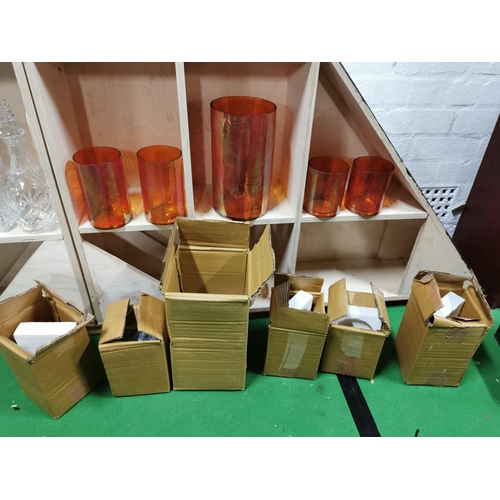 158A - Quantity of 6 large new and boxed  orange lustre glass vases