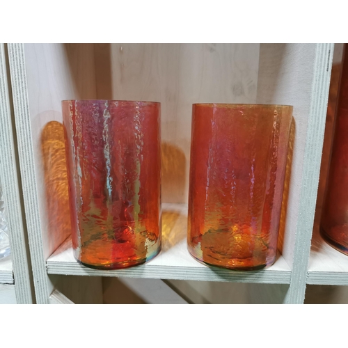 158A - Quantity of 6 large new and boxed  orange lustre glass vases