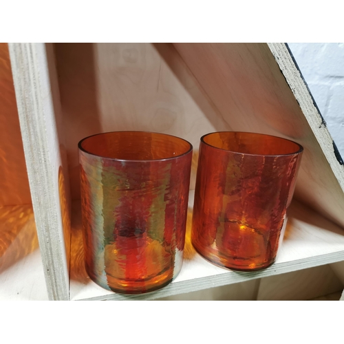 158A - Quantity of 6 large new and boxed  orange lustre glass vases