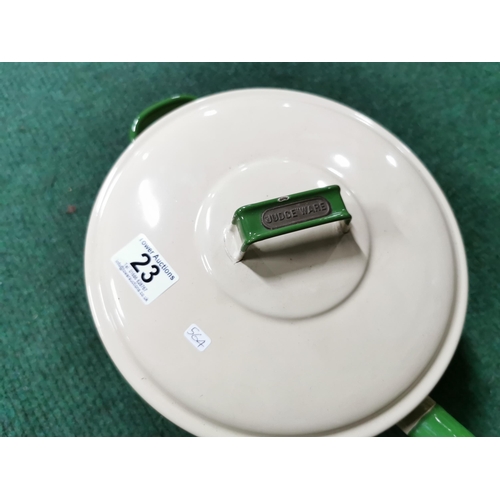 23 - Rare vintage Judge ware cream and green enamel large lidded saucepan appears in unused condition