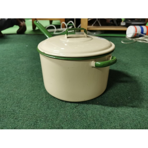 23 - Rare vintage Judge ware cream and green enamel large lidded saucepan appears in unused condition