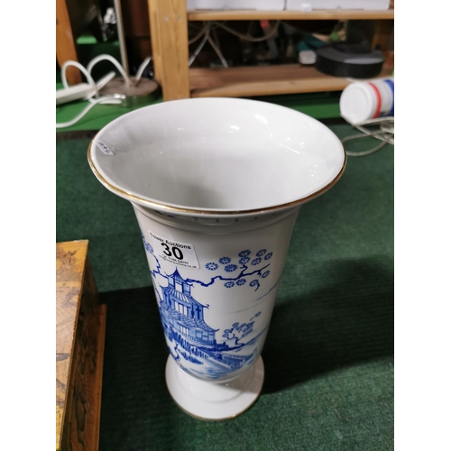 30 - Tall Royal Winton Blue & White vase along with an atlas scene storage box