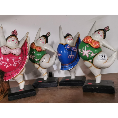 31 - Quantity of 4 unusual japanese dancer figures