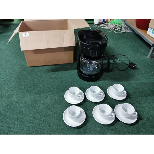 4 - Filter coffee machine plus 6 coffee cups and saucers