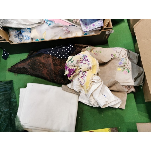 42 - Box full of various vintage fabrics ideal for craft projects or reupholstering