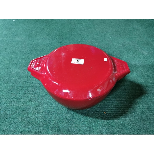 6 - Red enameled cast iron lidded cooking pot by Aga appears in unused condition