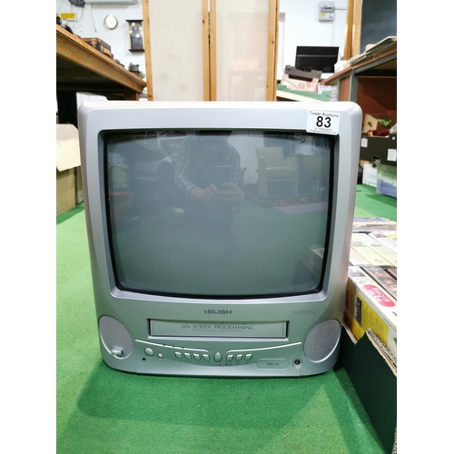 83 - Bush 13in BTV 18SIL VHS combi TV ideal for vintage gaming consoles along with a box of VHS's