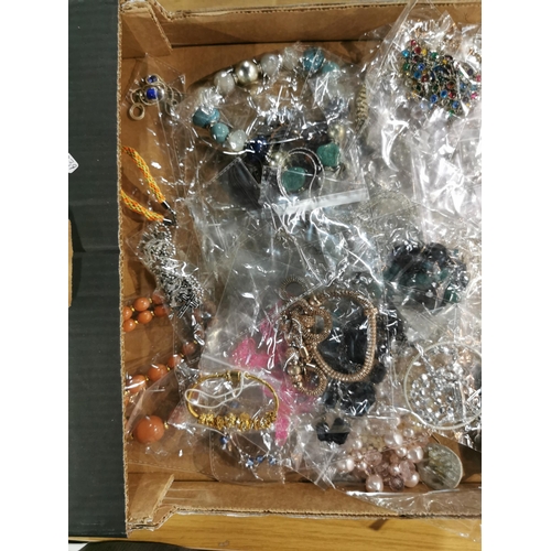 108 - Large quantity of costume jewellery individually packaged in a box along with a quantity of empty je... 