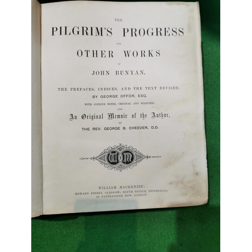 120 - Antique Pilgrims progress large leather bound book with good colour plates, date written inside is 1... 