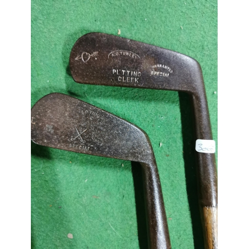 93 - 1917 - 1923 Newtown's first golf pro A. O. Tunley pair of golf clubs both with hickory shafts, putte... 